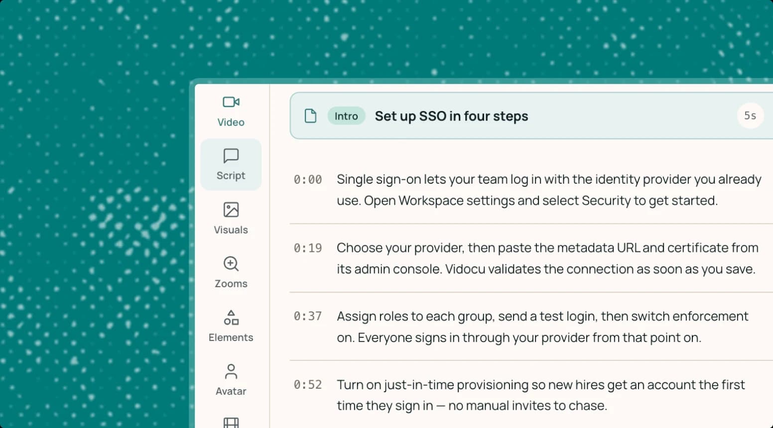 Vidocu writing a step-by-step script from an uploaded video