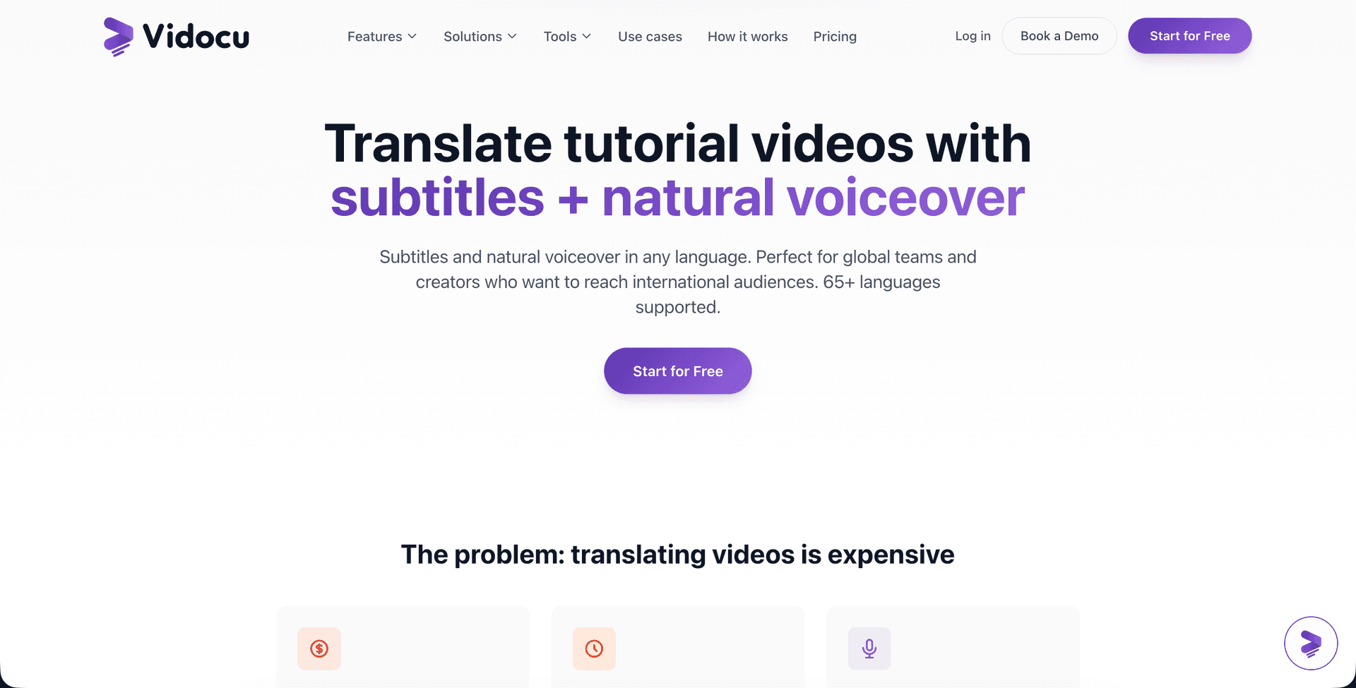 Vidocu video translation feature page