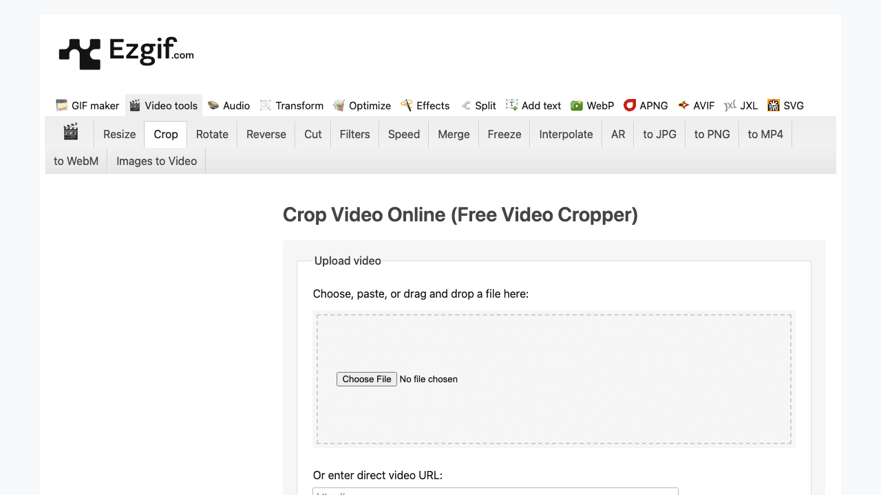 EzGif crop video tool
