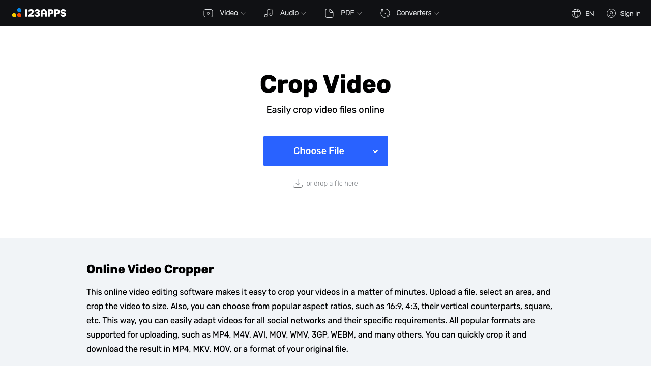 Online Video Cutter crop tool