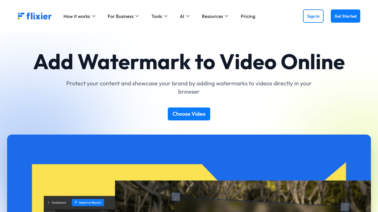 Flixier add watermark to video