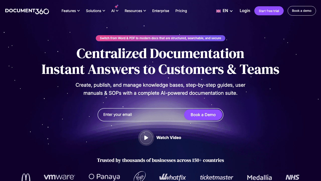 Document360 homepage