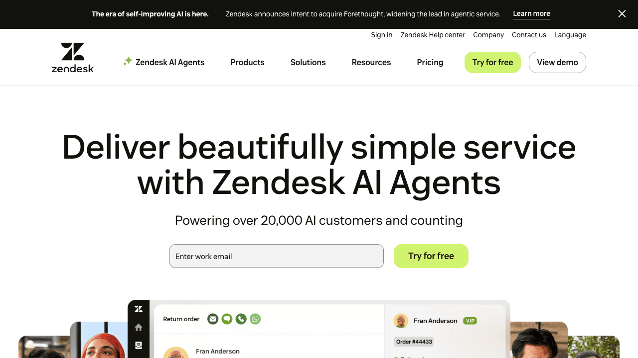 Zendesk homepage