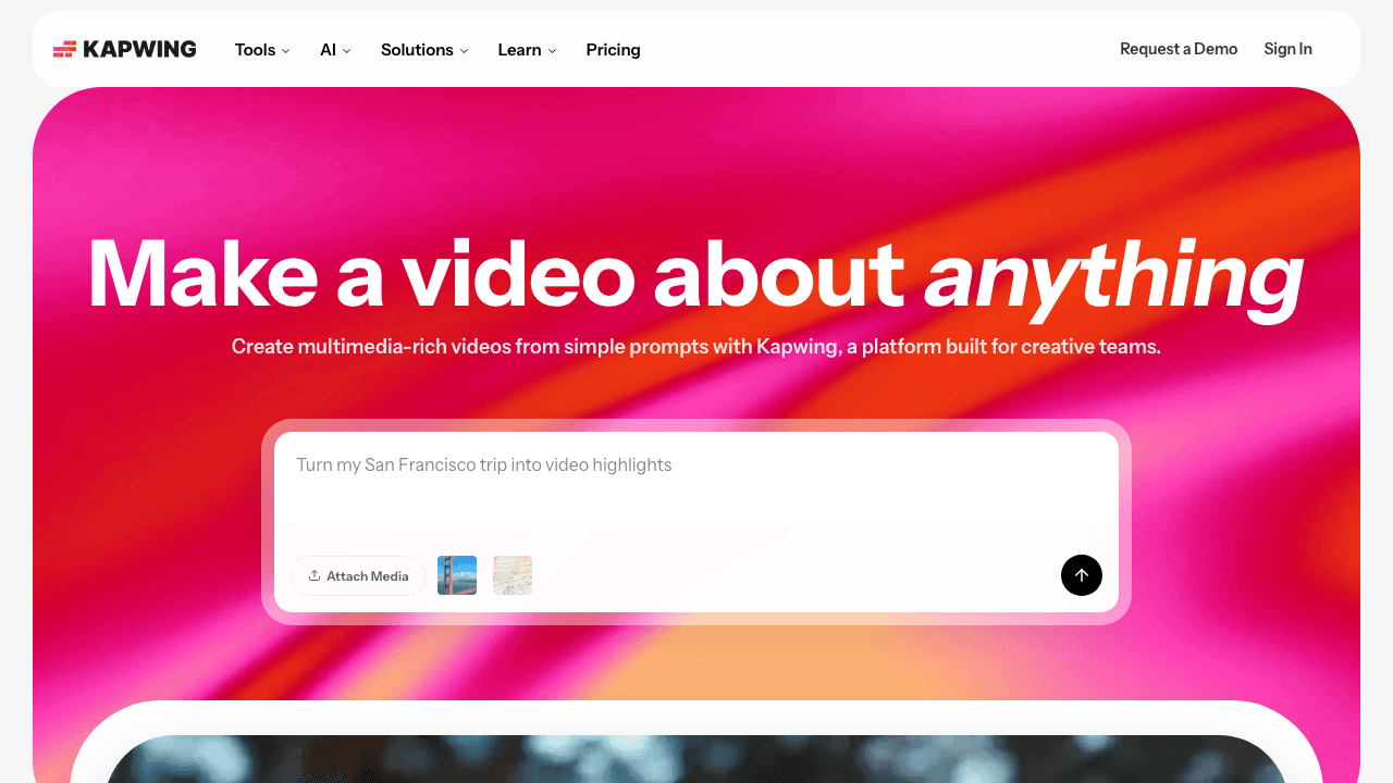 Kapwing online video editor homepage