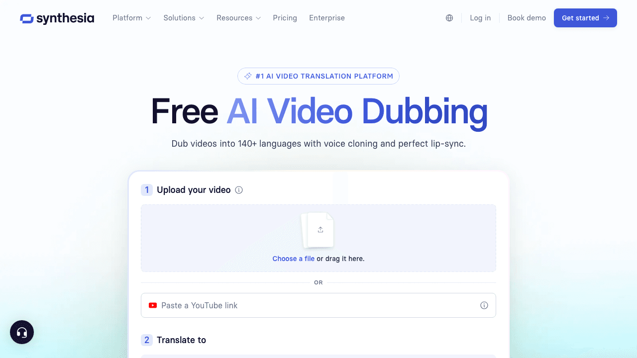 Synthesia AI dubbing feature page