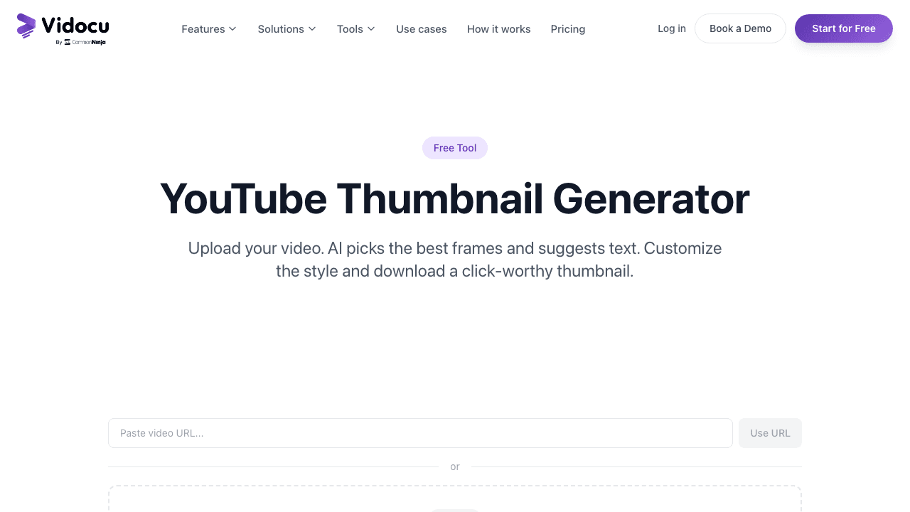 Vidocu YouTube Thumbnail Generator homepage