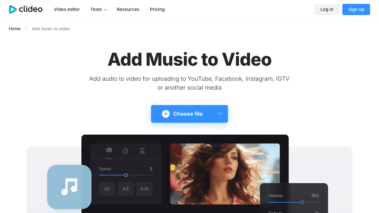 Clideo add music to video