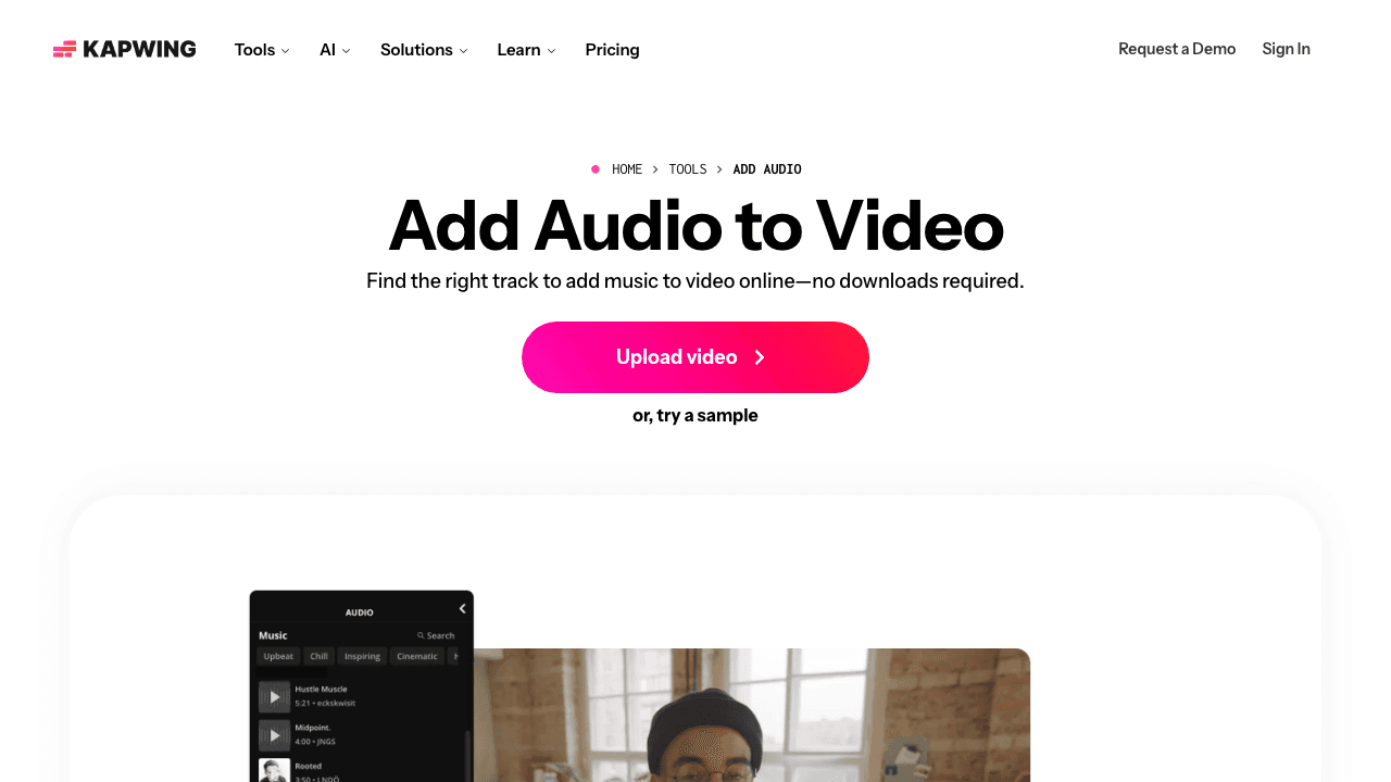 Kapwing add music to video