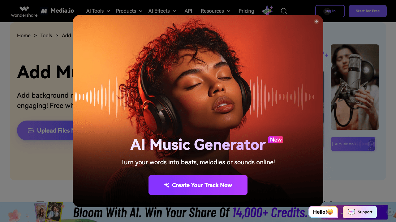 Media.io add music to video
