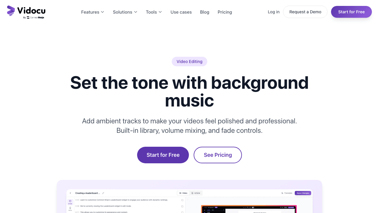 Vidocu background music feature