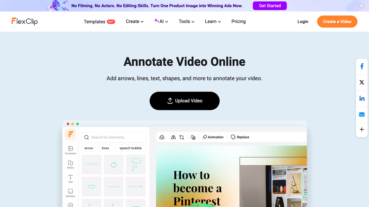 FlexClip video annotation tool