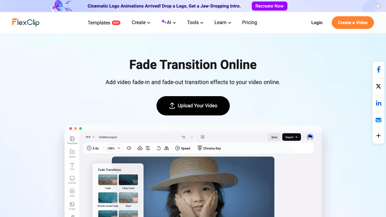 FlexClip fade transition tool