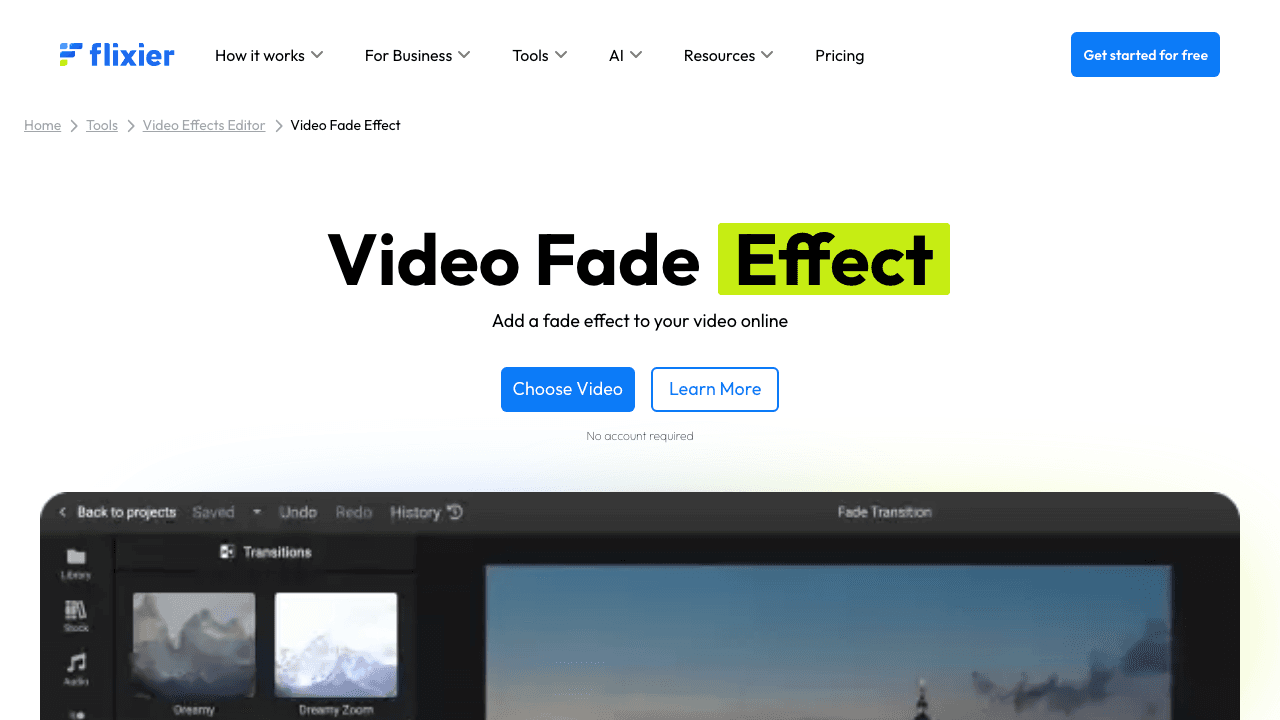 Flixier video fade effect