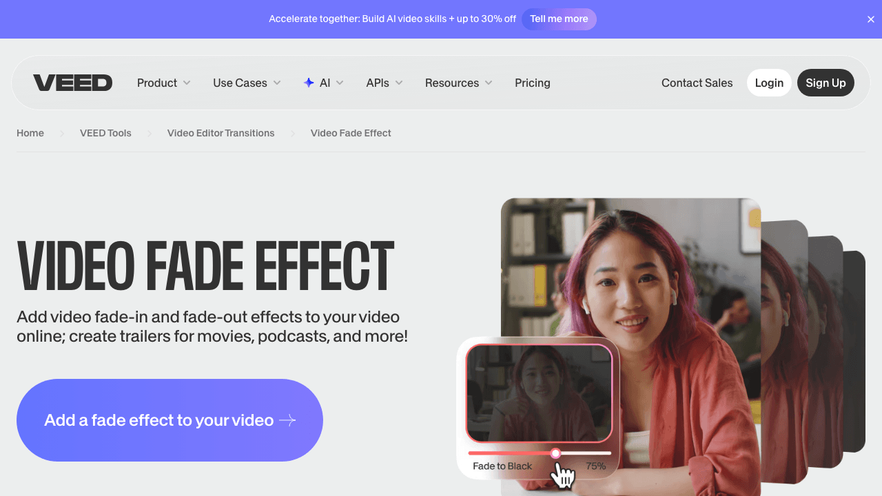 VEED video fade effect