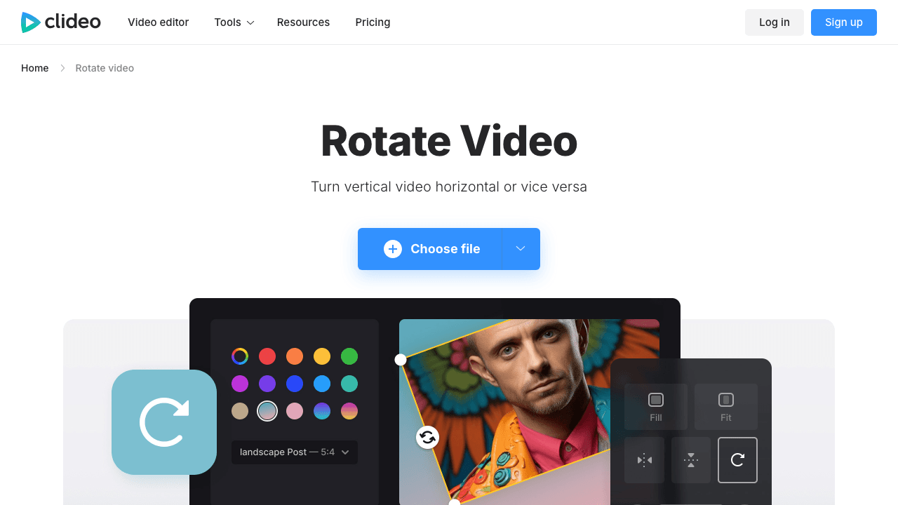 Clideo video rotator interface