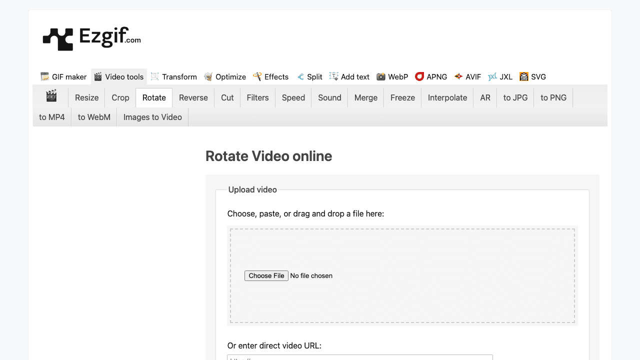 Ezgif video rotation tool