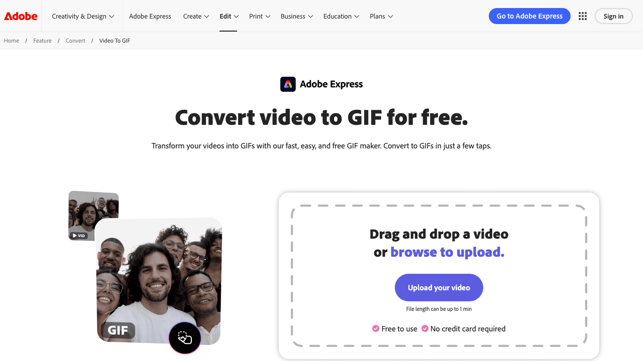 Adobe Express video to GIF converter