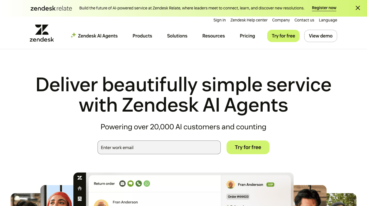 Zendesk homepage