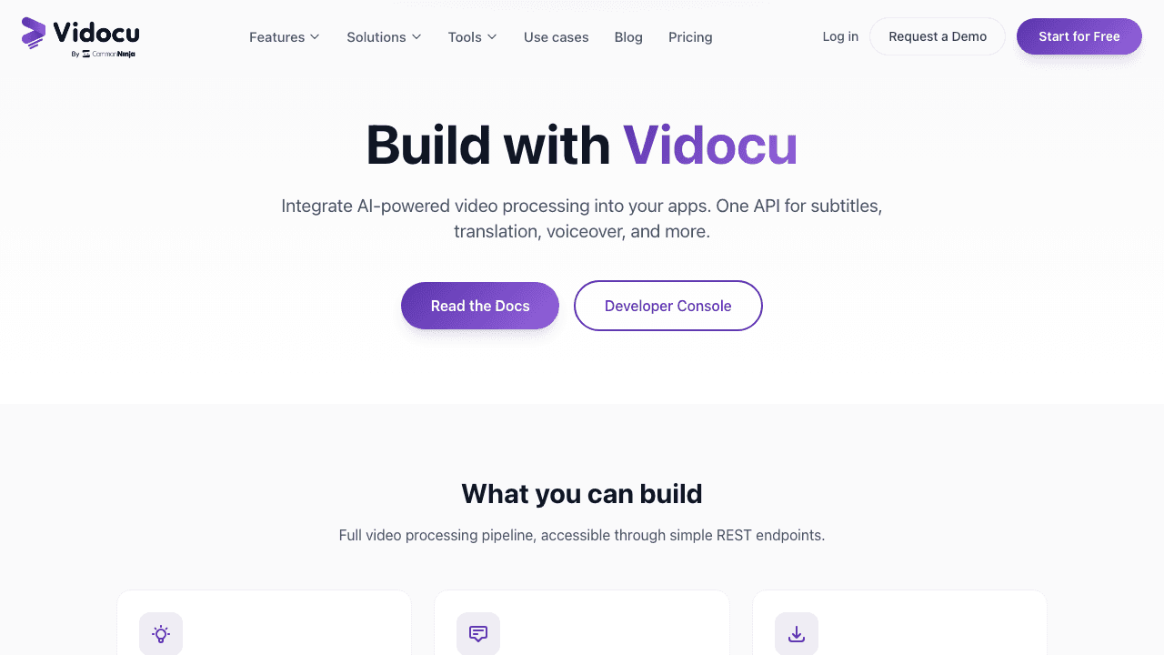 Vidocu video translation API - developer platform