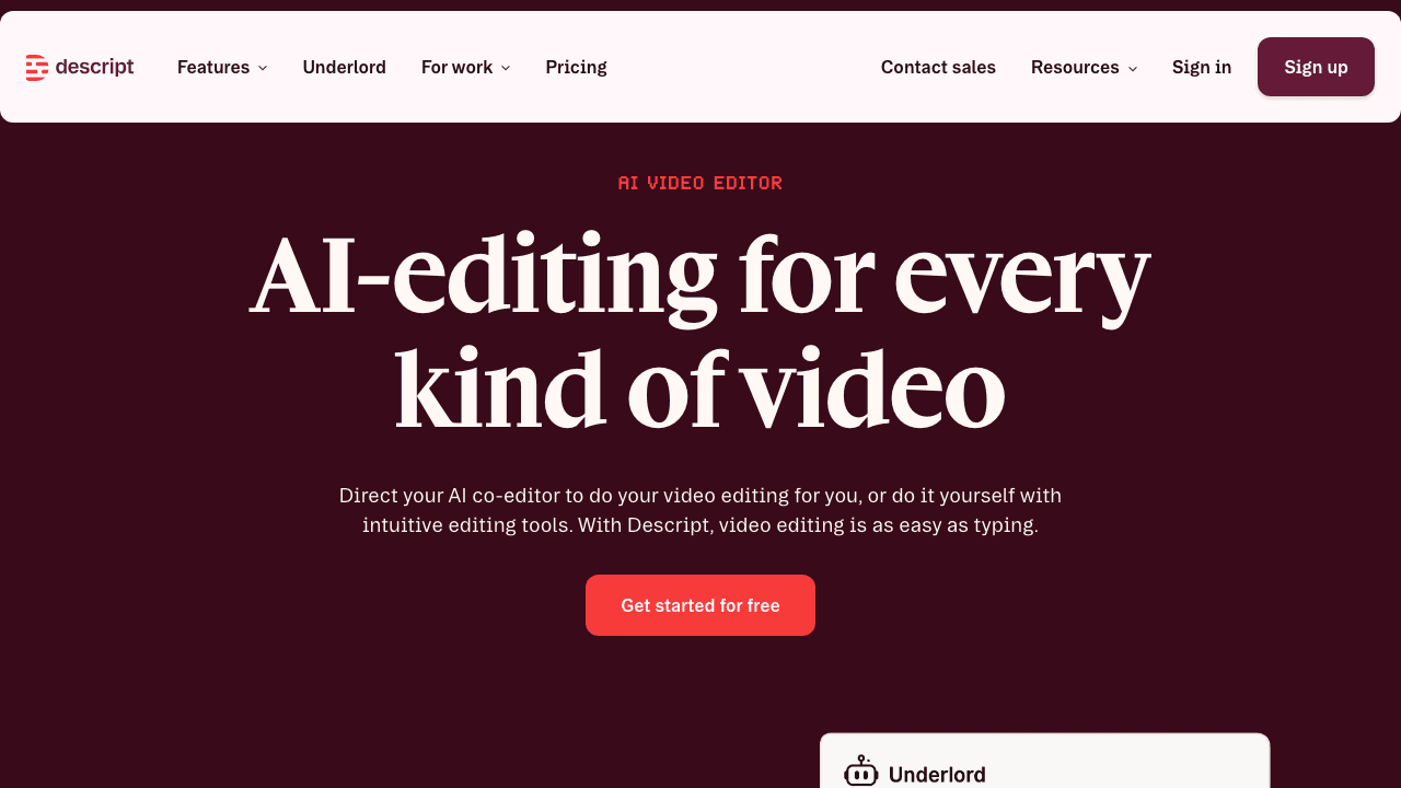 Descript homepage