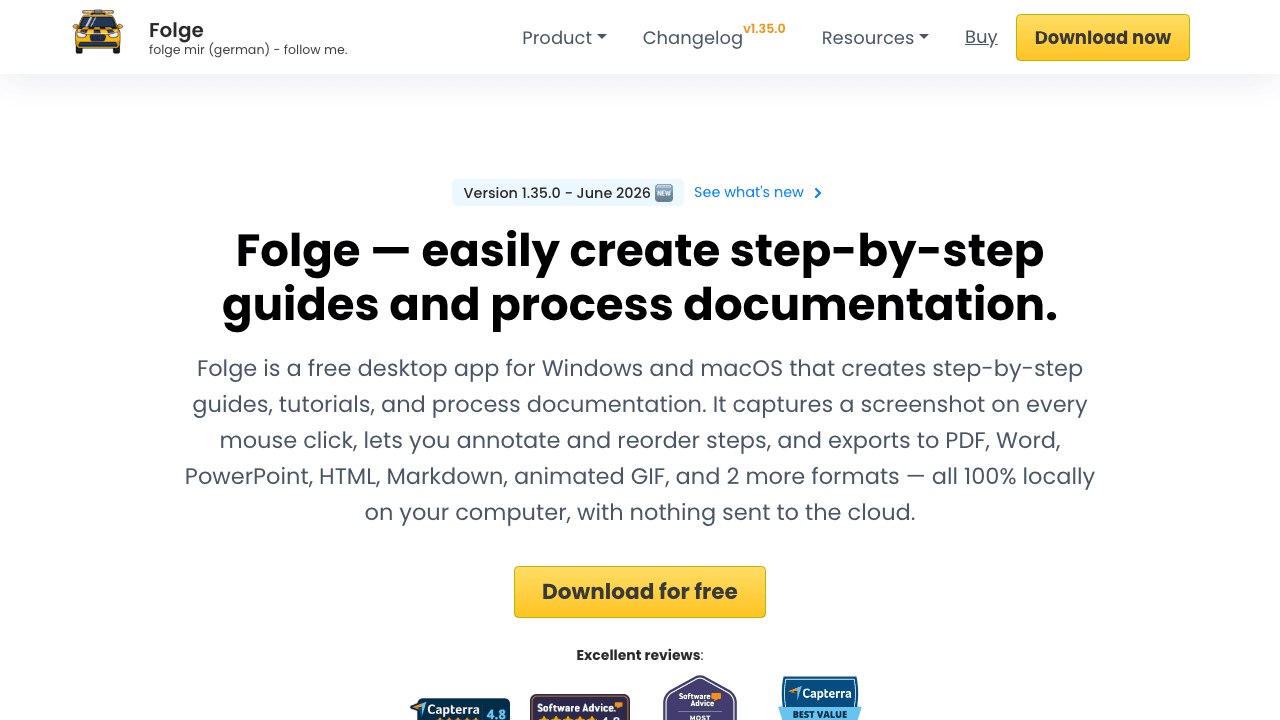 Folge homepage for offline desktop step-by-step documentation