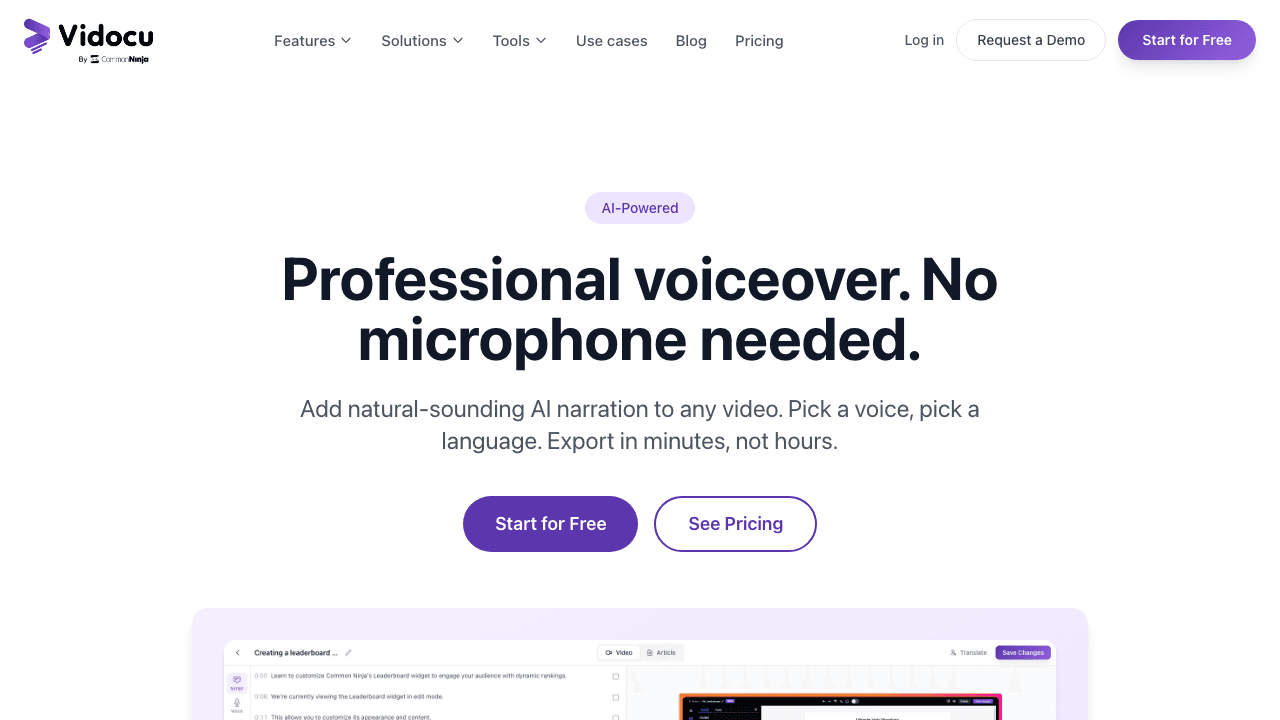 Vidocu AI voiceover feature
