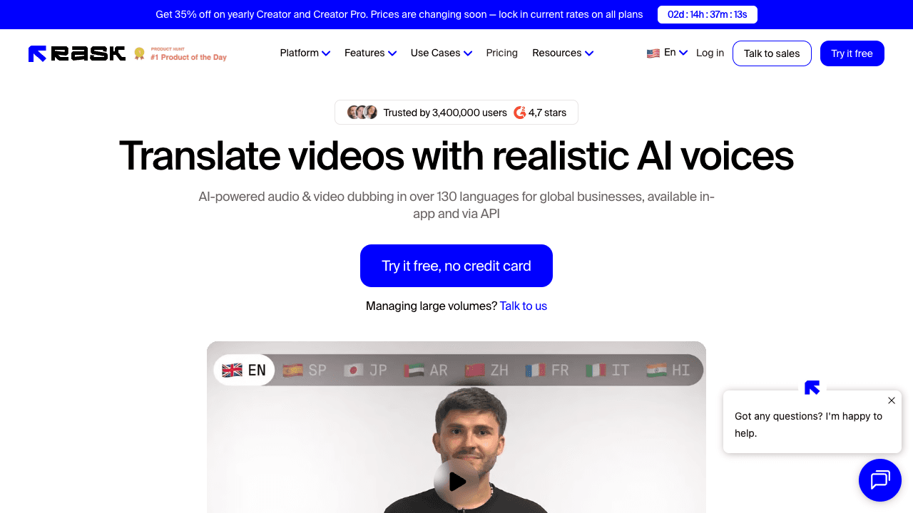Rask AI dubbing and subtitle translation