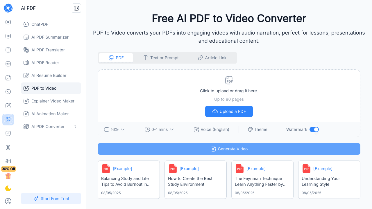 NoteGPT free PDF to video converter