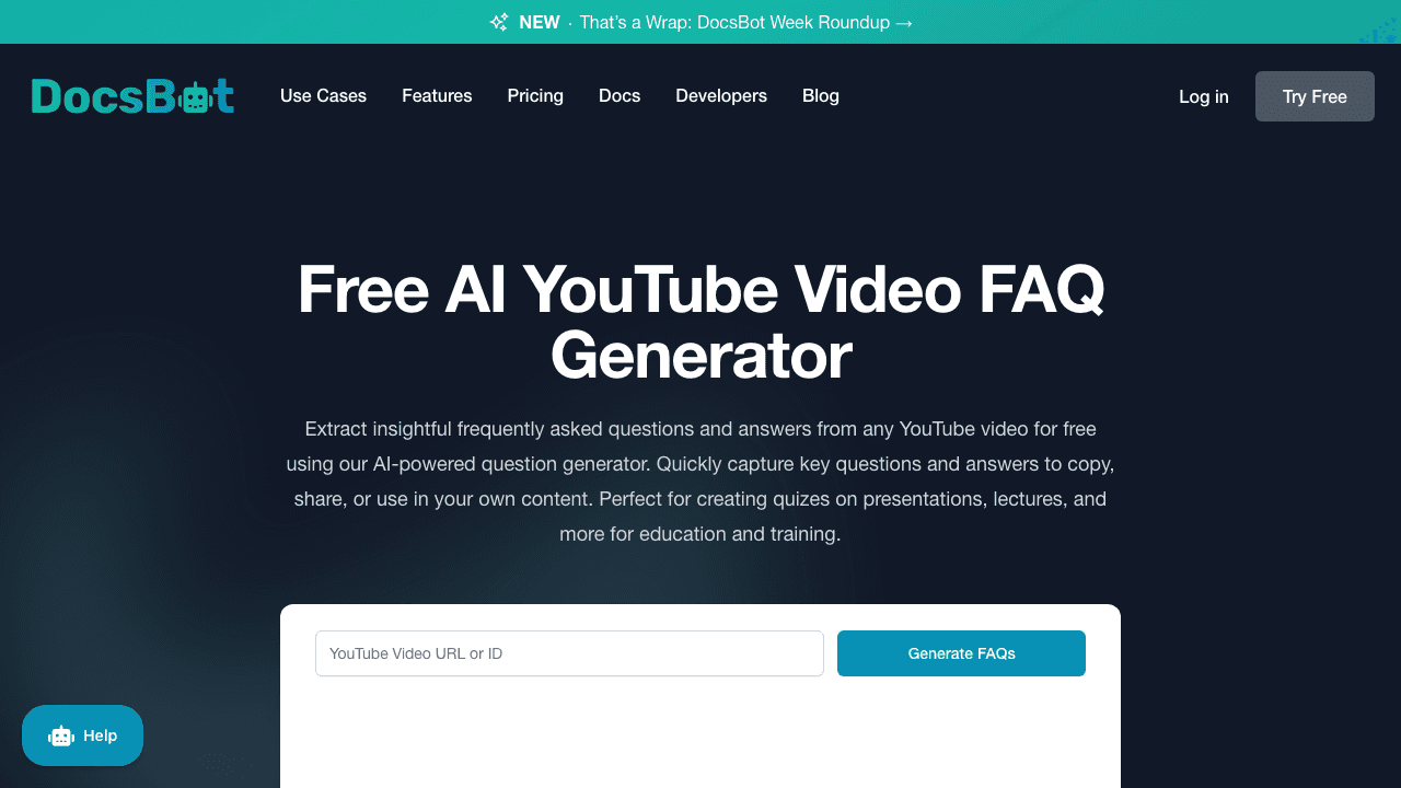 DocsBot AI YouTube FAQ Generator