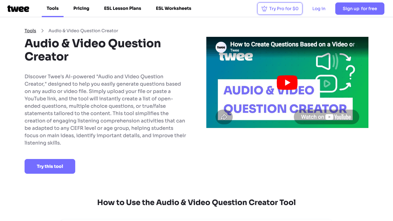 Twee audio and video question creator