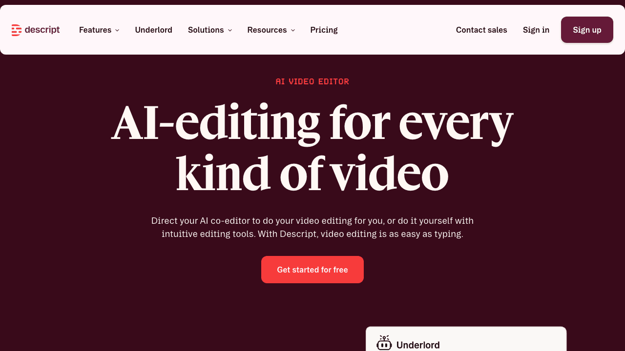 Descript homepage