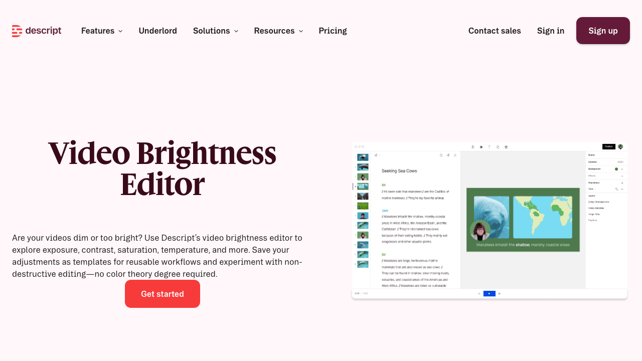 Descript video brightness editor