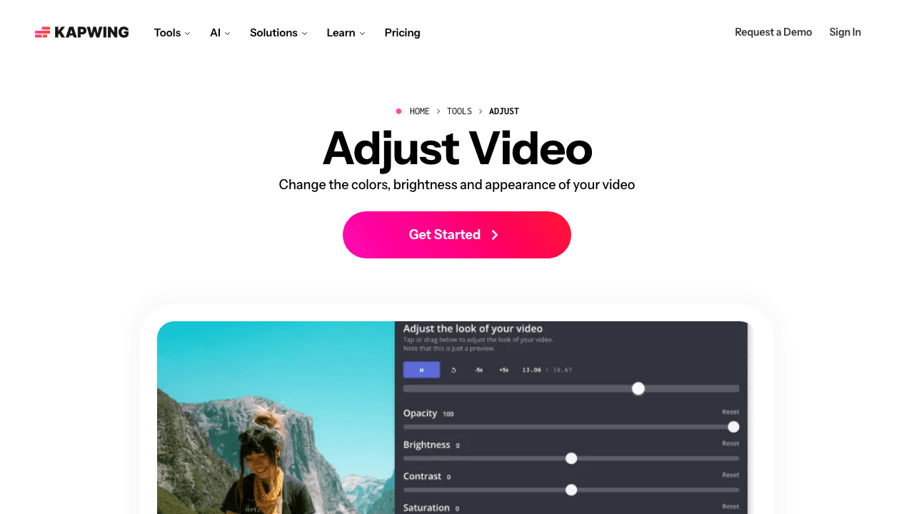 Kapwing video color adjust