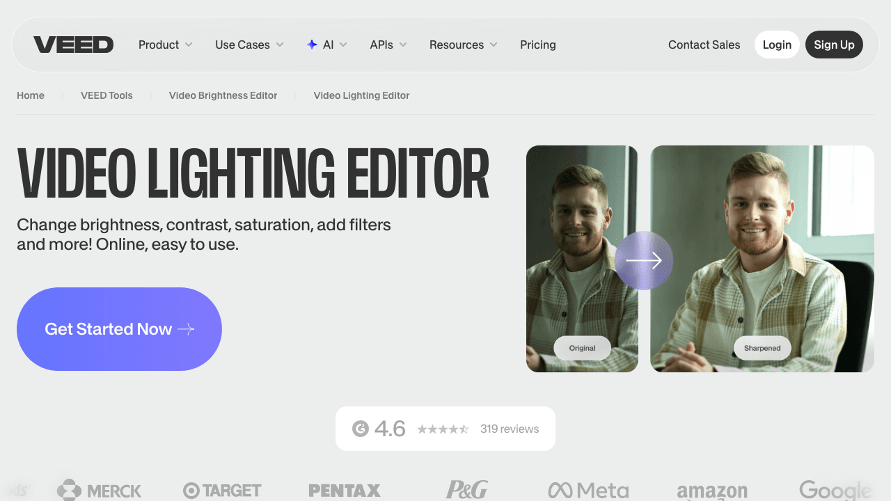 VEED video lighting editor