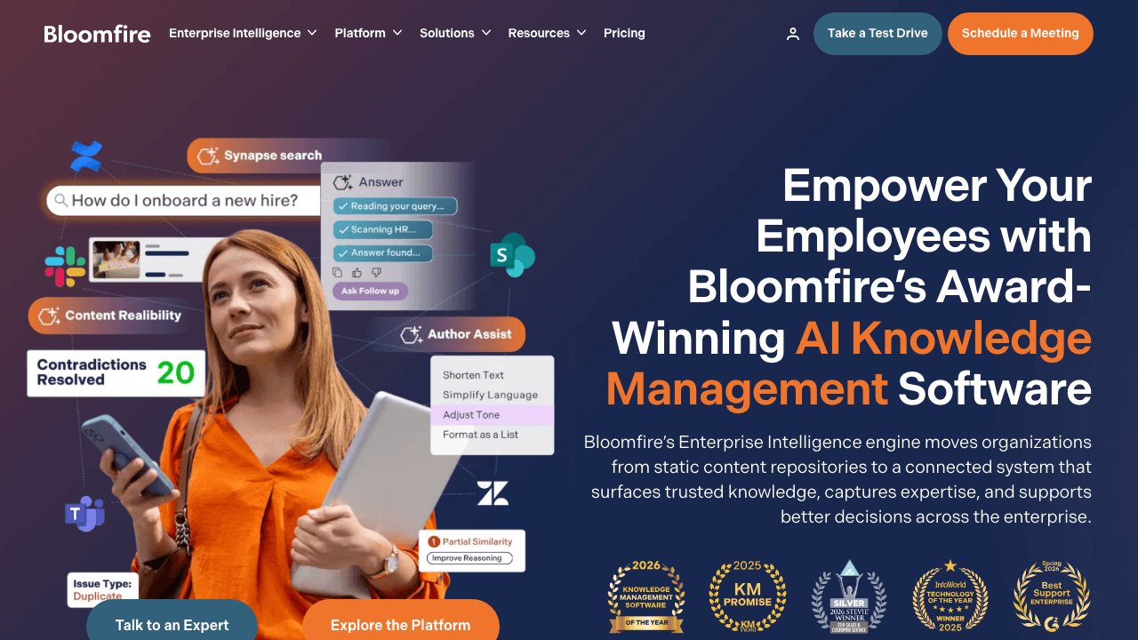 Bloomfire AI knowledge management homepage