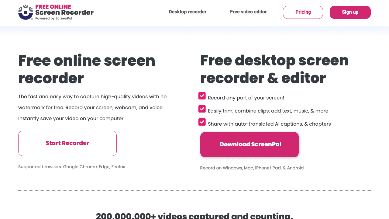 ScreenPal screen recorder homepage