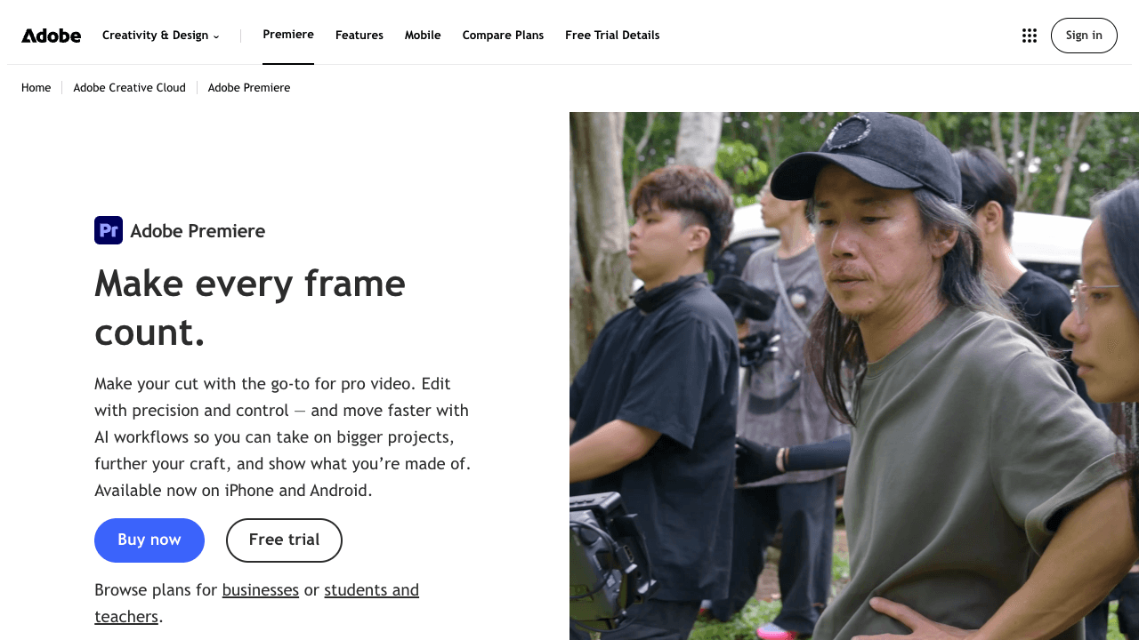 Adobe Premiere product page