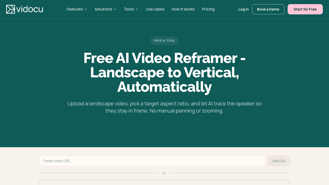 Vidocu AI Video Reframer, landscape to vertical