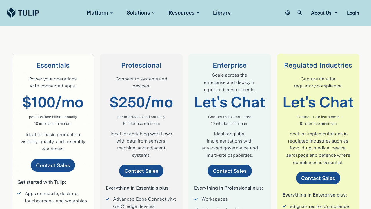 Tulip plans and pricing page