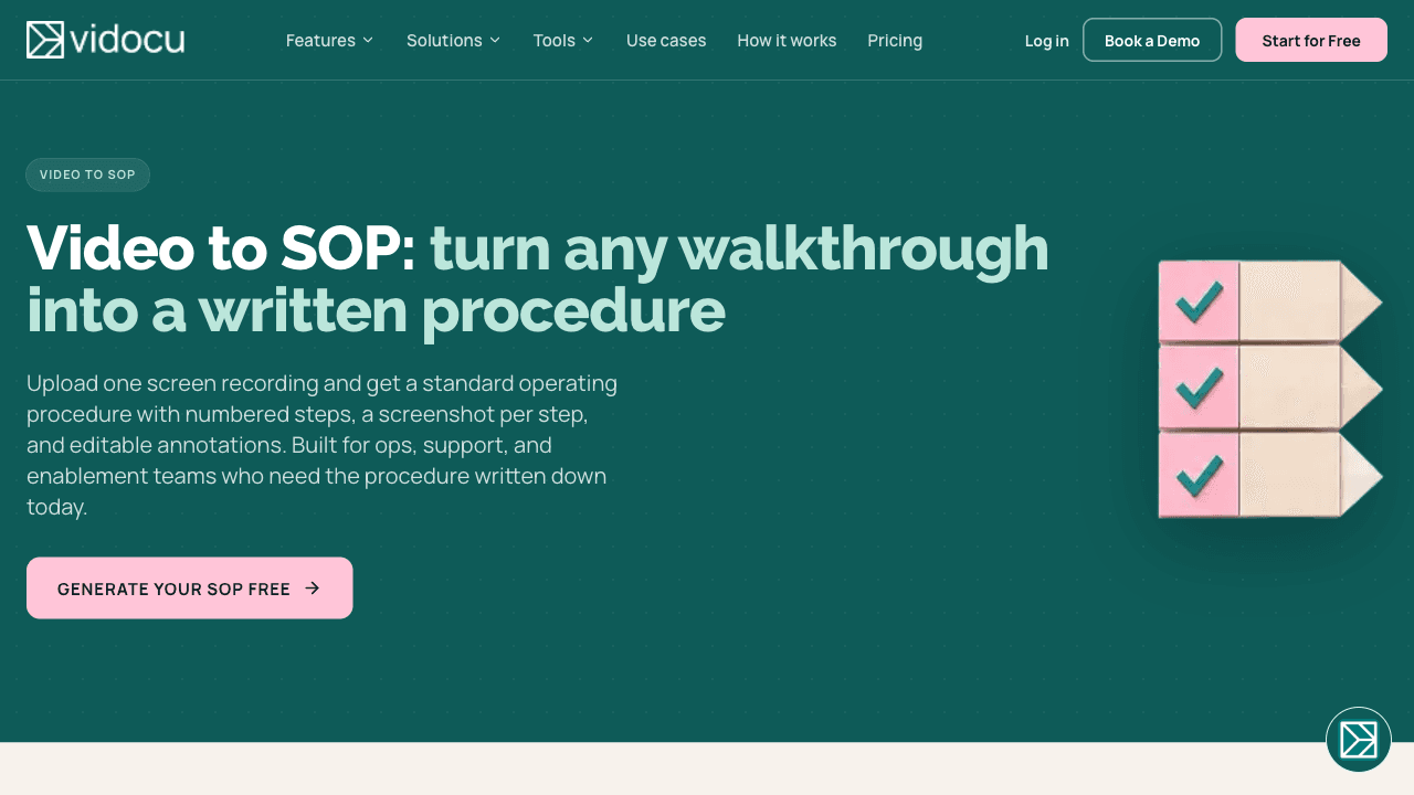 Vidocu video to SOP page
