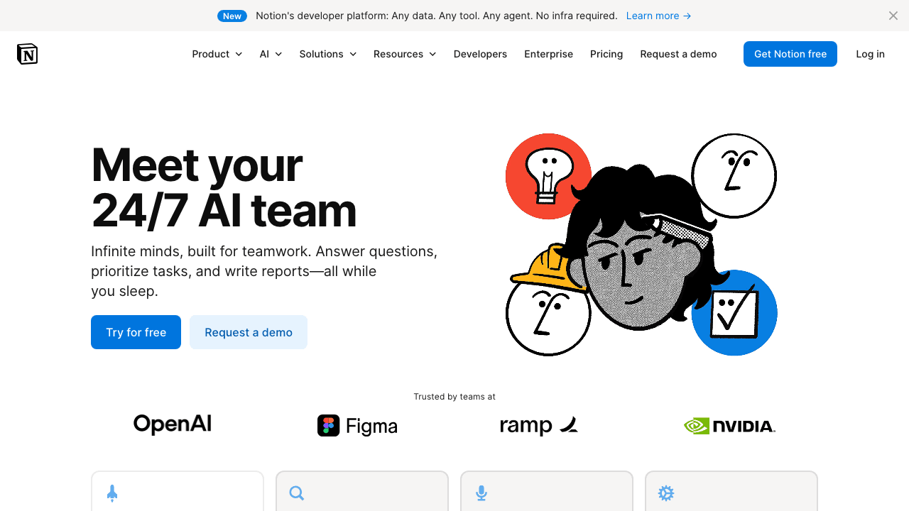 Notion AI workspace product page