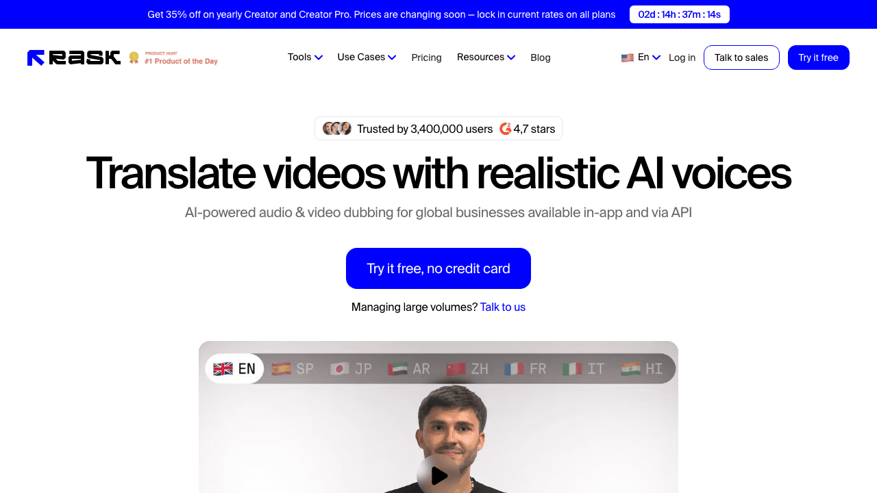 Rask AI homepage